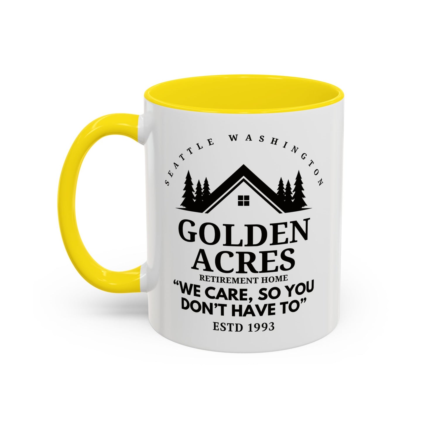 Retirement Home Coffee Mug Colored Handle 11oz