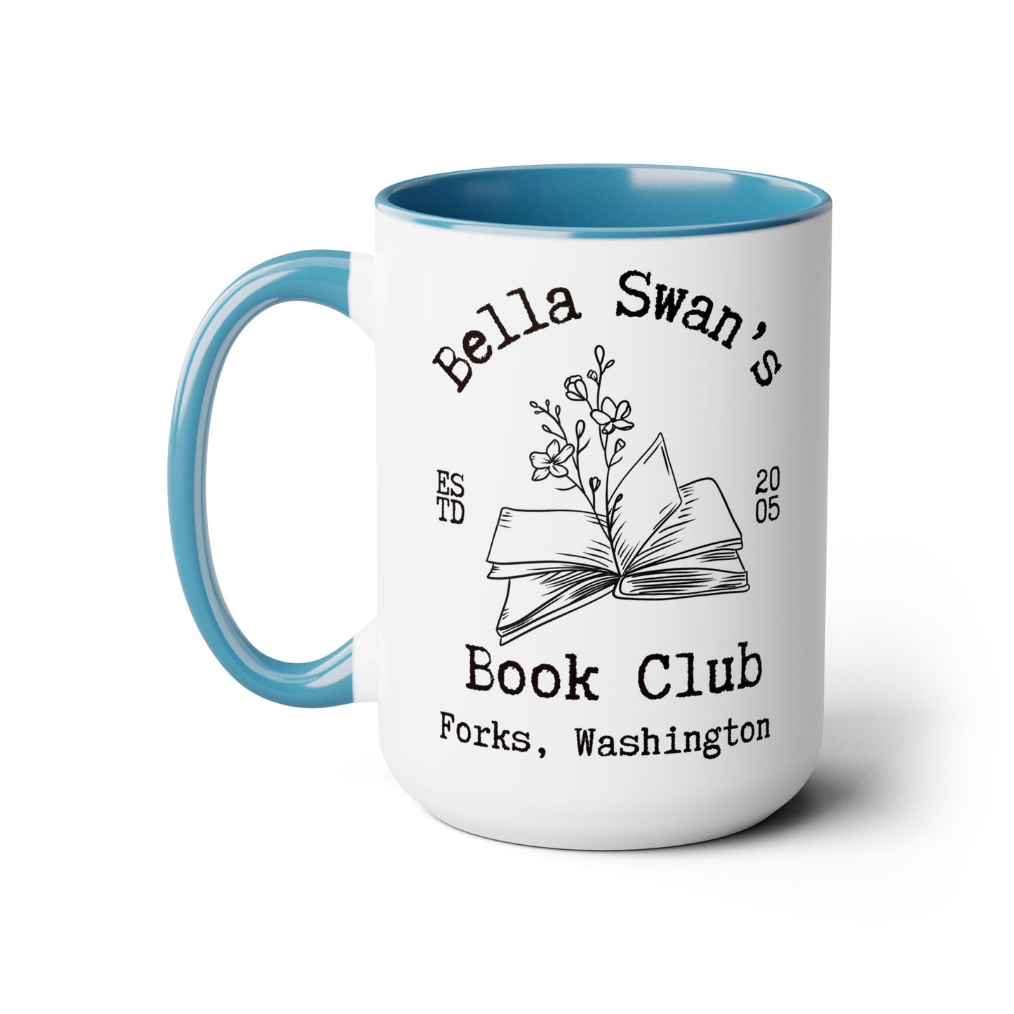 Bella’s Book Club Coffee Mug Colored Handle 15oz
