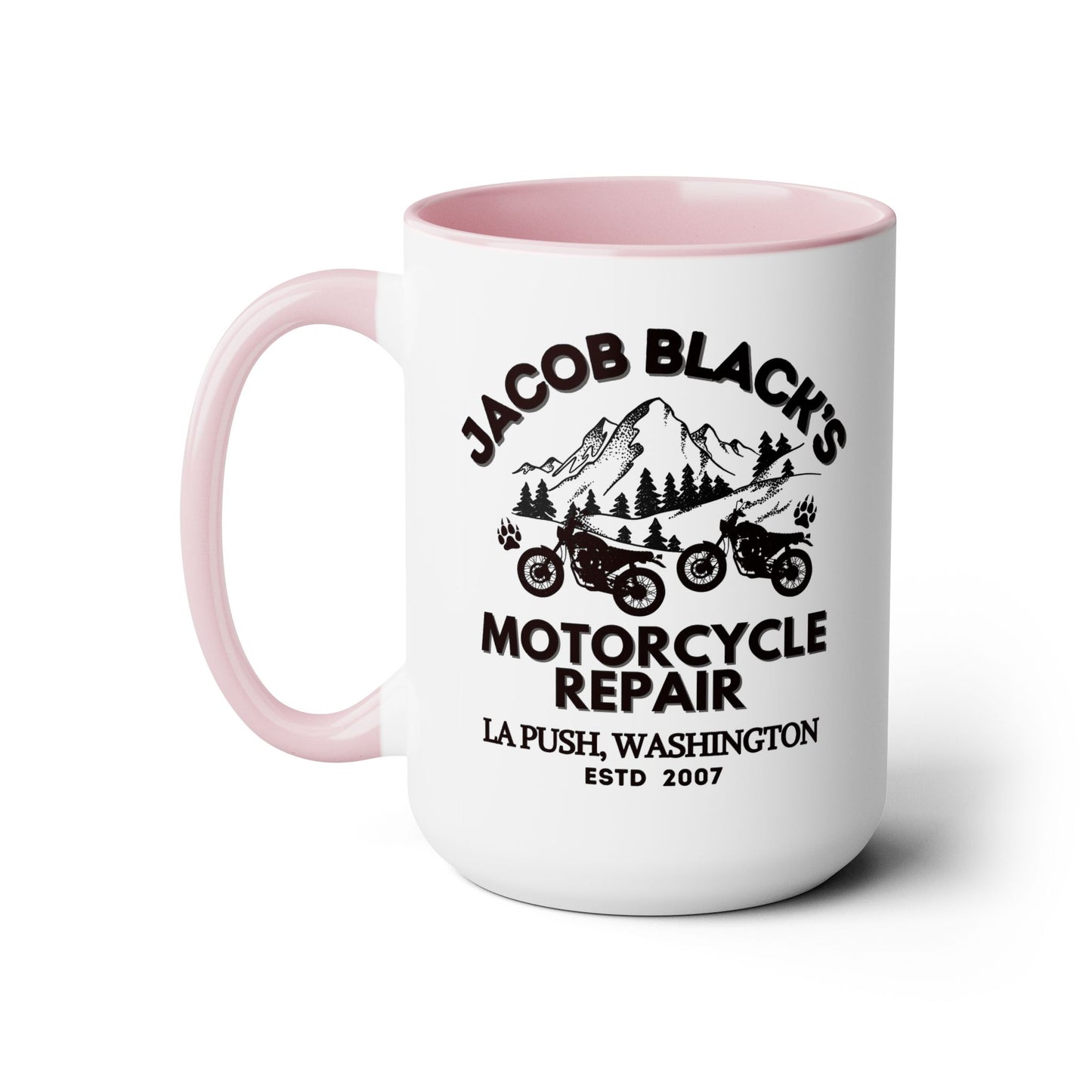Jacob Black Motorcycle Repair Coffee Mug Colored Handle 15oz