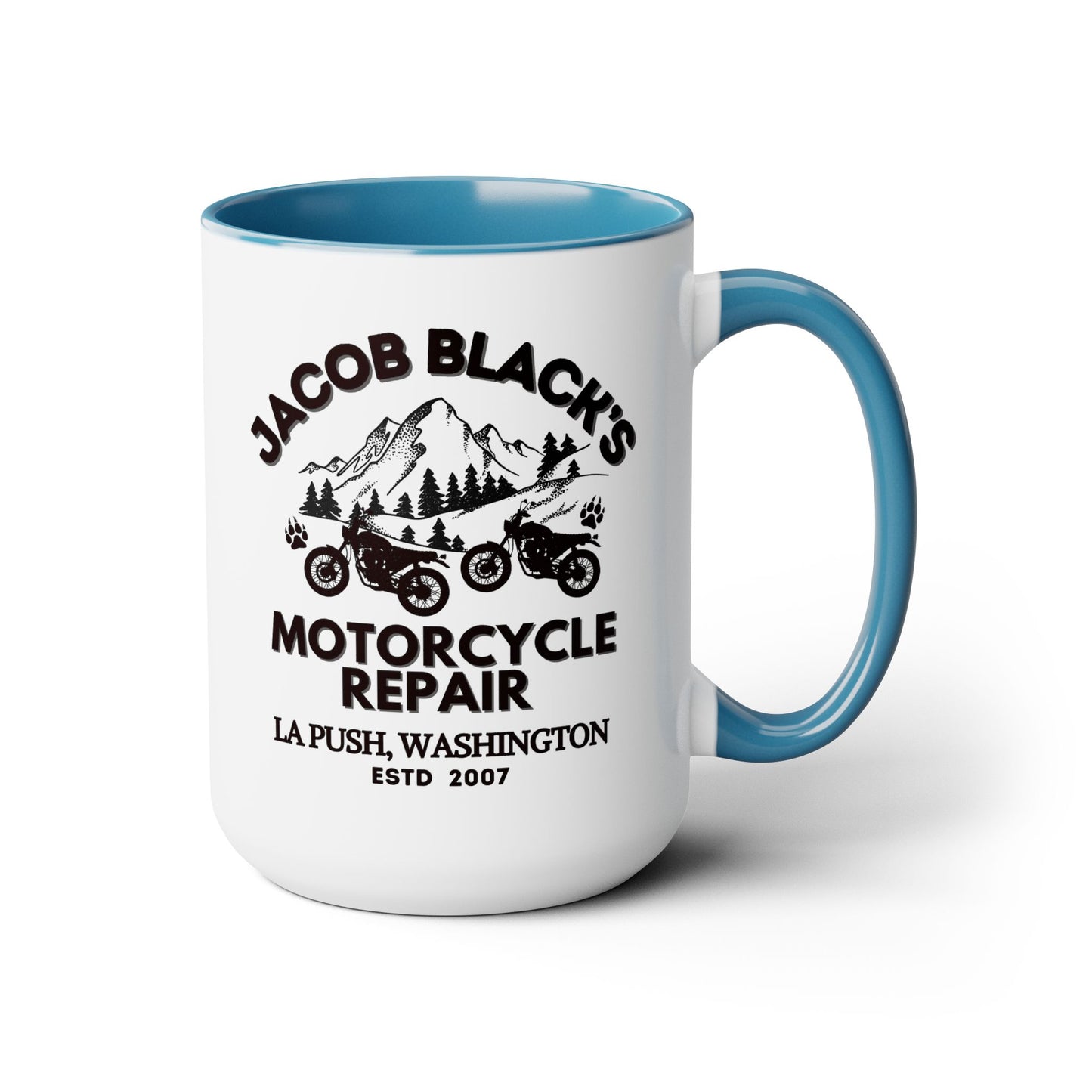Jacob Black Motorcycle Repair Coffee Mug Colored Handle 15oz
