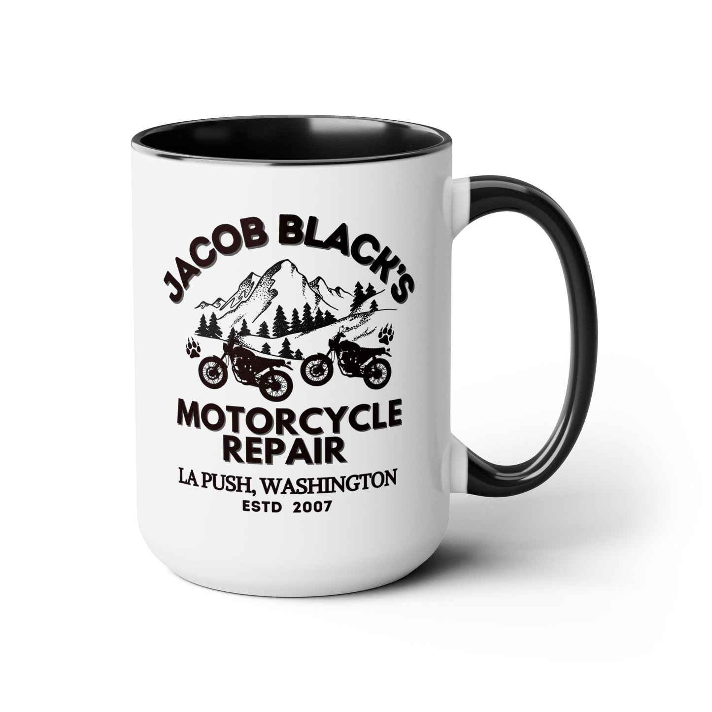 Jacob Black Motorcycle Repair Coffee Mug Colored Handle 15oz