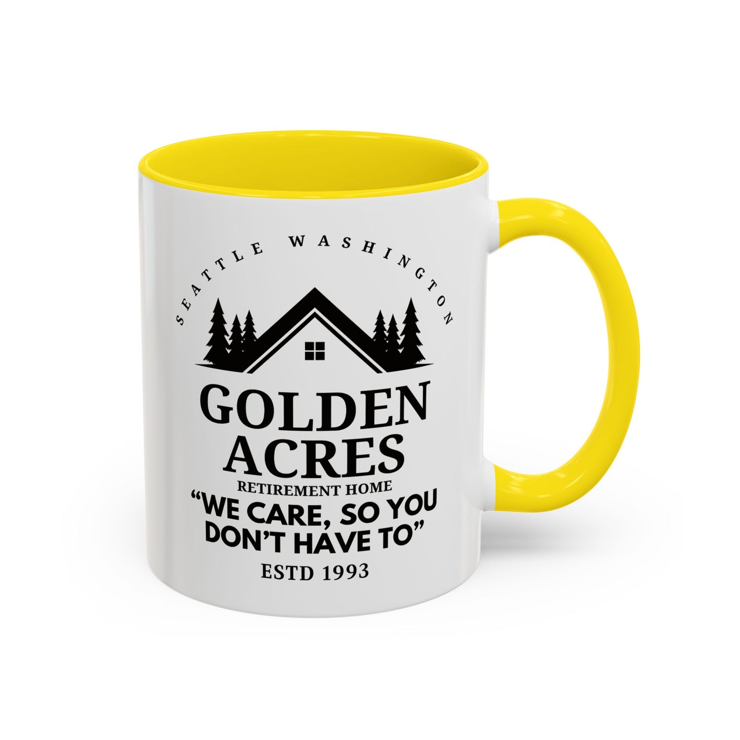 Retirement Home Coffee Mug Colored Handle 11oz
