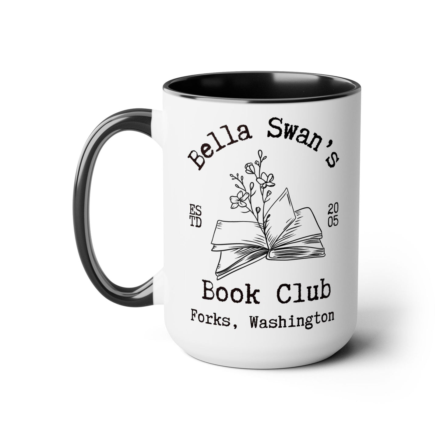 Bella’s Book Club Coffee Mug Colored Handle 15oz