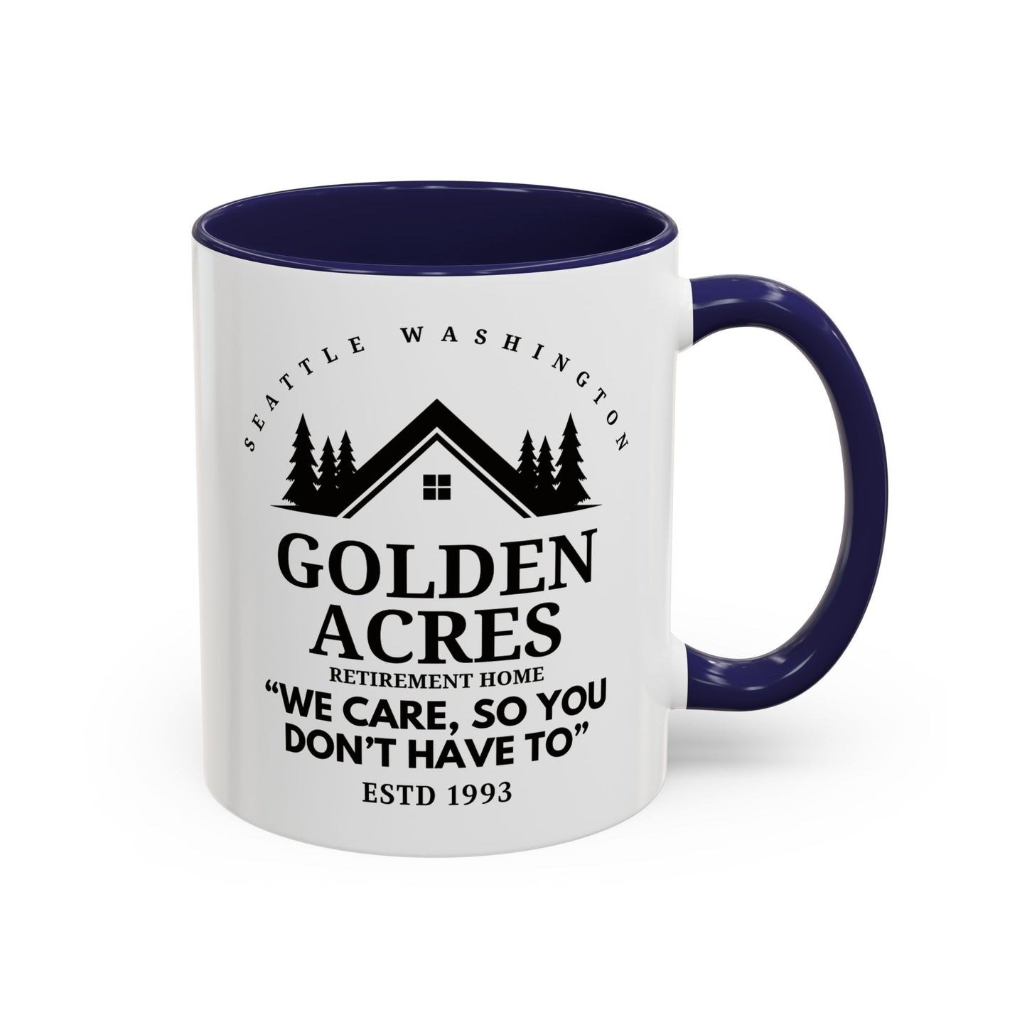 Retirement Home Coffee Mug Colored Handle 11oz