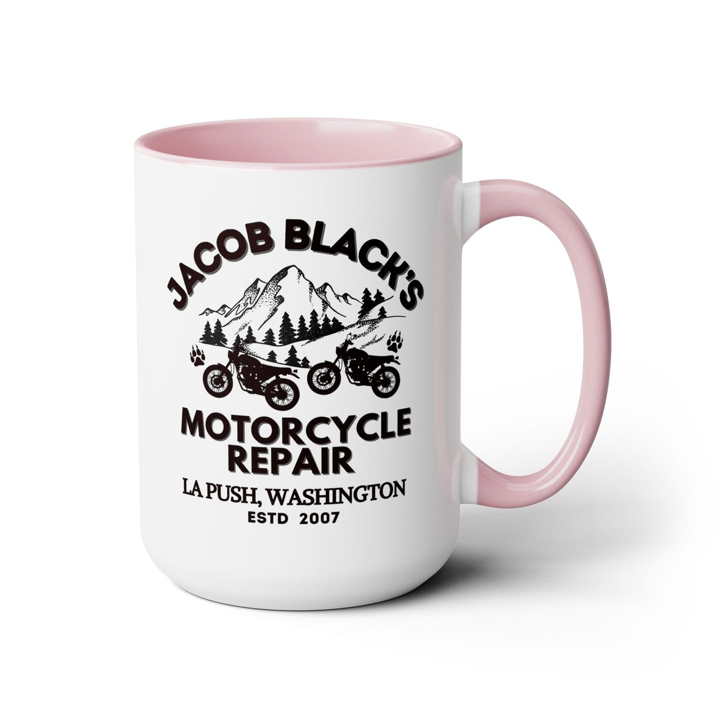 Jacob Black Motorcycle Repair Coffee Mug Colored Handle 15oz
