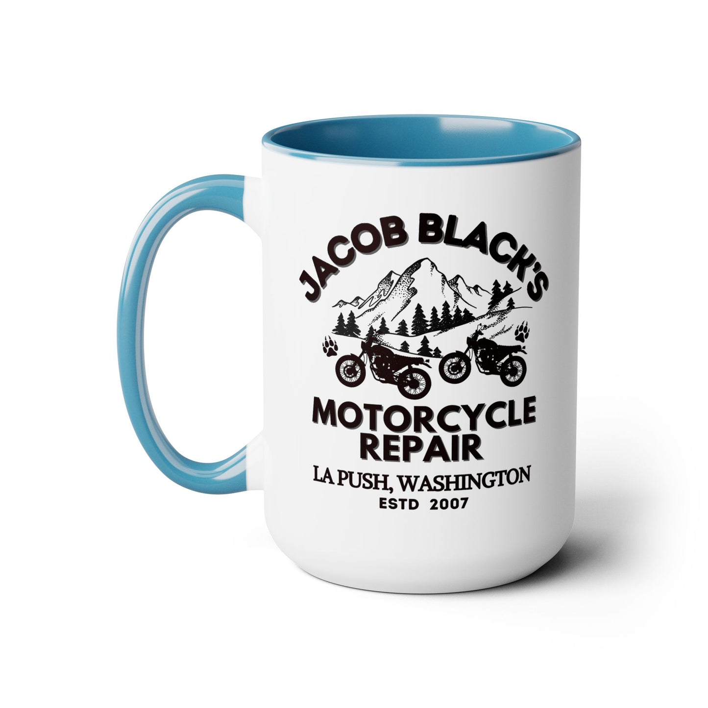 Jacob Black Motorcycle Repair Coffee Mug Colored Handle 15oz
