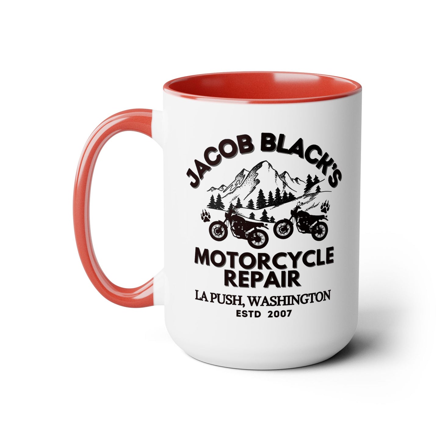 Jacob Black Motorcycle Repair Coffee Mug Colored Handle 15oz