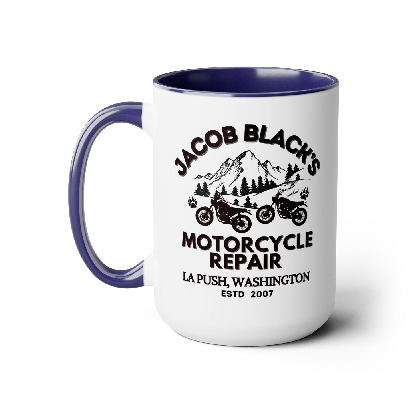 Jacob Black Motorcycle Repair Coffee Mug Colored Handle 15oz