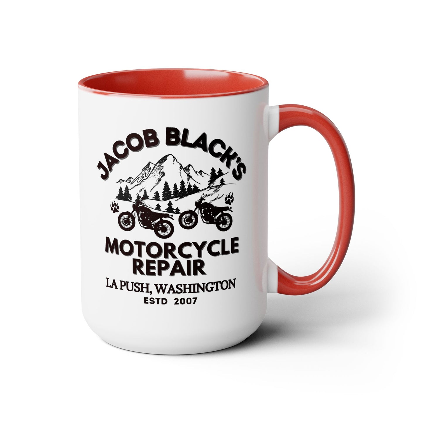 Jacob Black Motorcycle Repair Coffee Mug Colored Handle 15oz