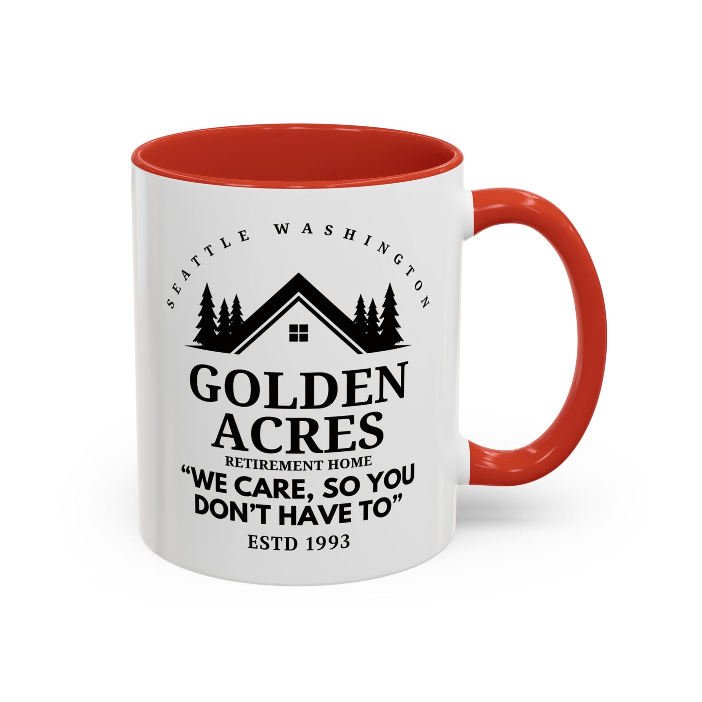 Retirement Home Coffee Mug Colored Handle 11oz