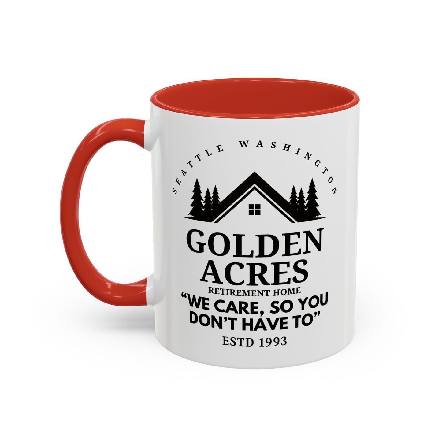 Retirement Home Coffee Mug Colored Handle 11oz