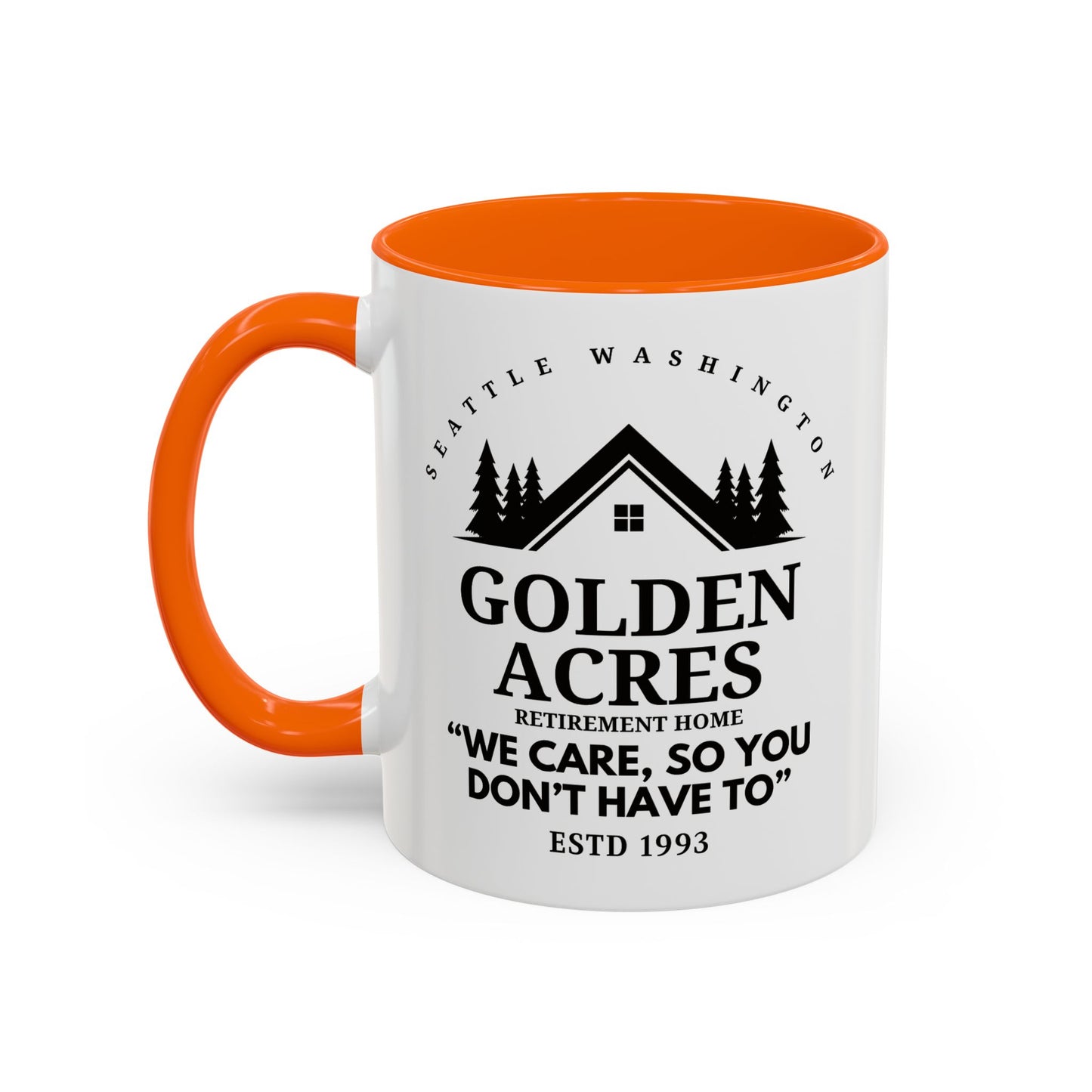 Retirement Home Coffee Mug Colored Handle 11oz
