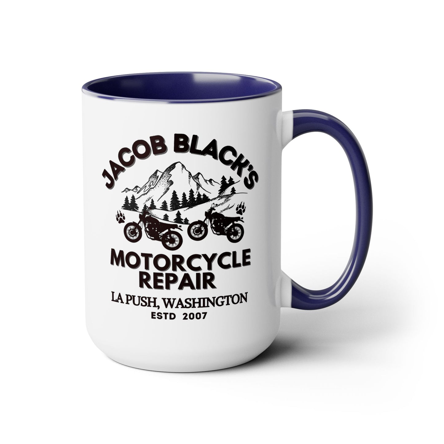 Jacob Black Motorcycle Repair Coffee Mug Colored Handle 15oz
