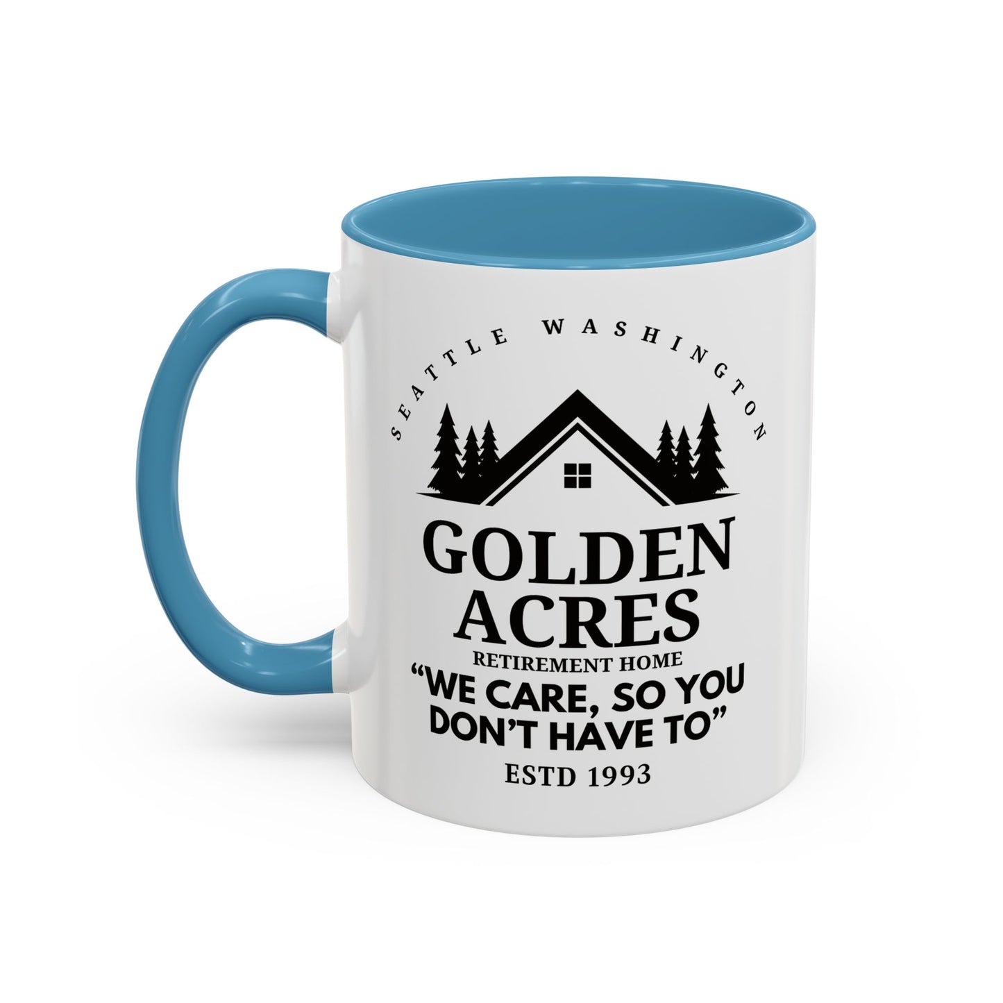 Retirement Home Coffee Mug Colored Handle 11oz