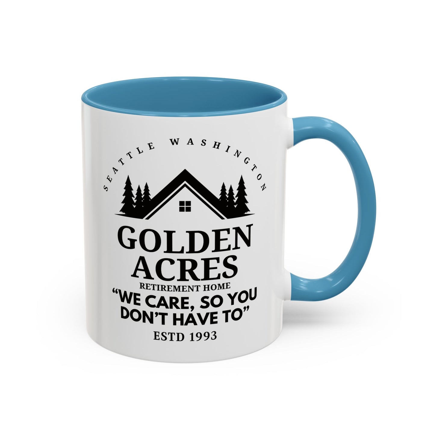 Retirement Home Coffee Mug Colored Handle 11oz