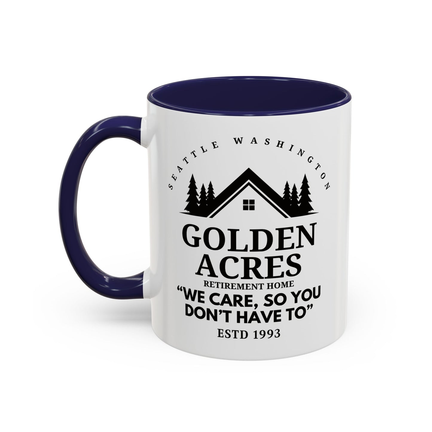 Retirement Home Coffee Mug Colored Handle 11oz