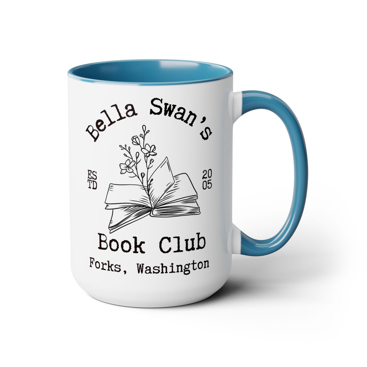 Bella’s Book Club Coffee Mug Colored Handle 15oz