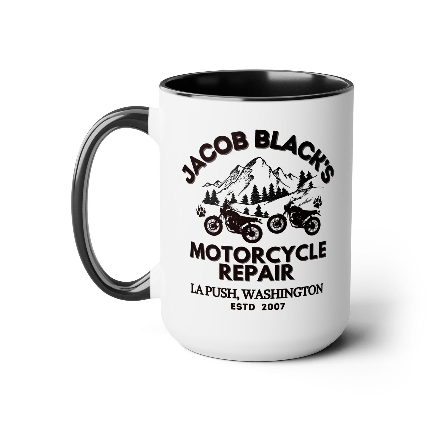 Jacob Black Motorcycle Repair Coffee Mug Colored Handle 15oz