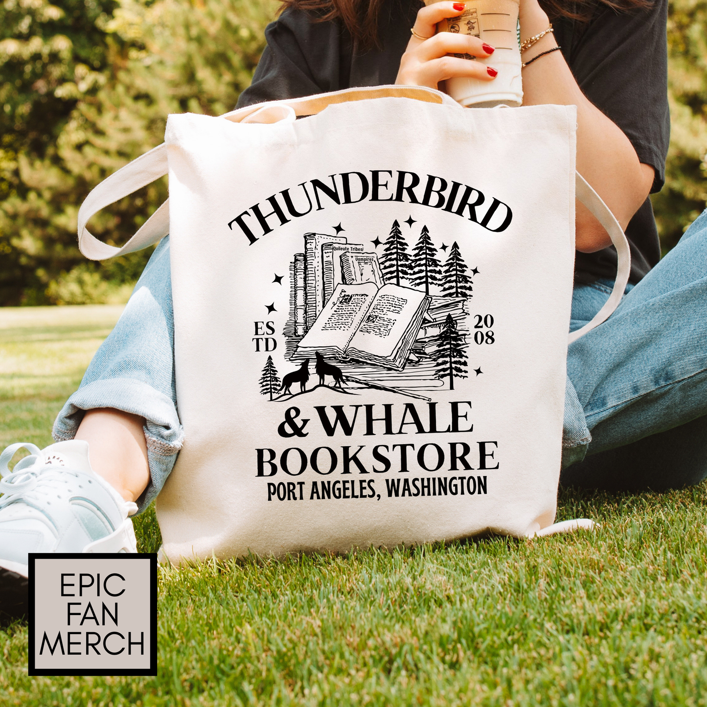 Thunderbird & Whale Bookstore Tote Bag